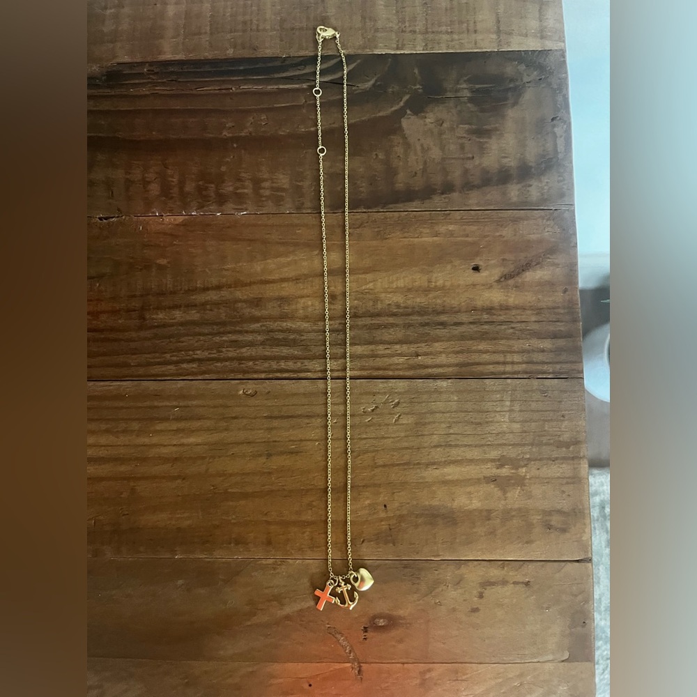 NWOT Gold Charm Necklace with Cross, Heart and Anchor